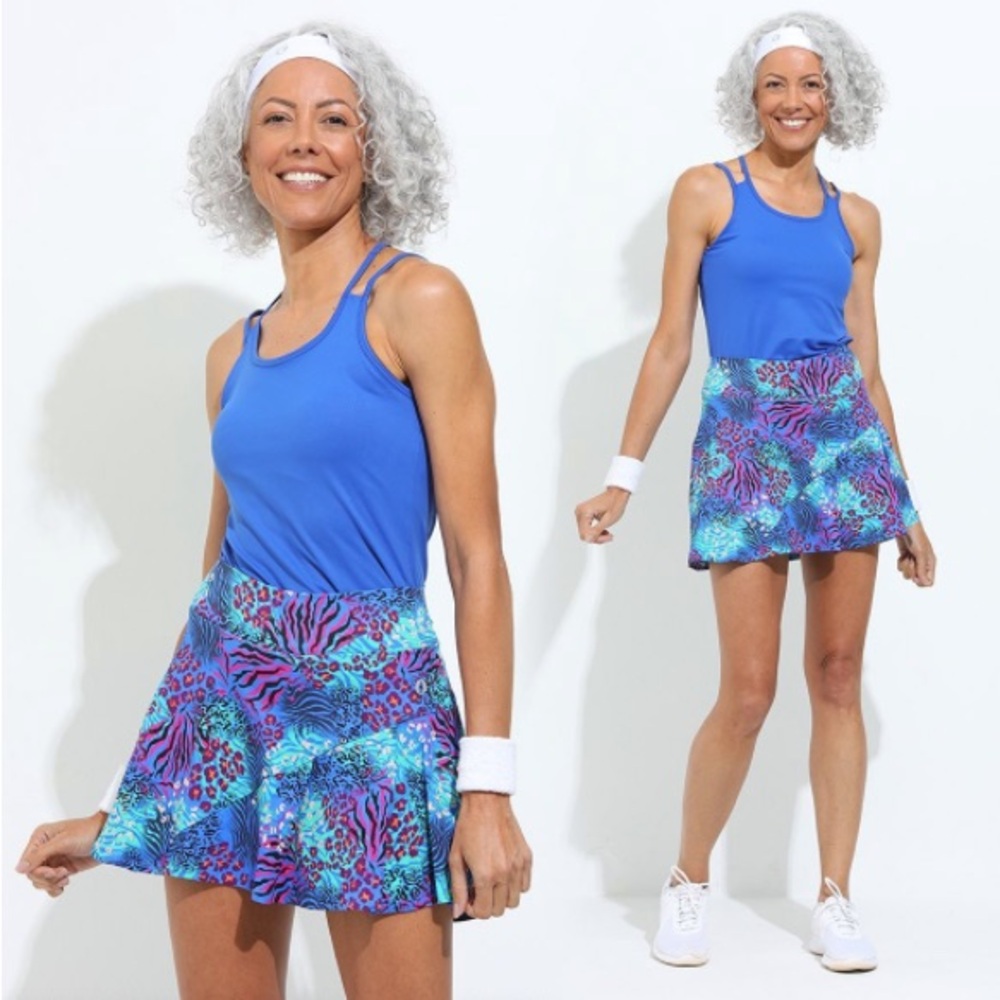 Donna Jo Tennis Skirt – Size Small – Aqua, Blue & Purple Animal Print
